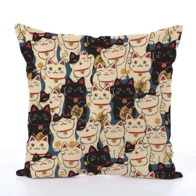 Square Toss Cushion Cover | Lucky Cat Maneki-Neko