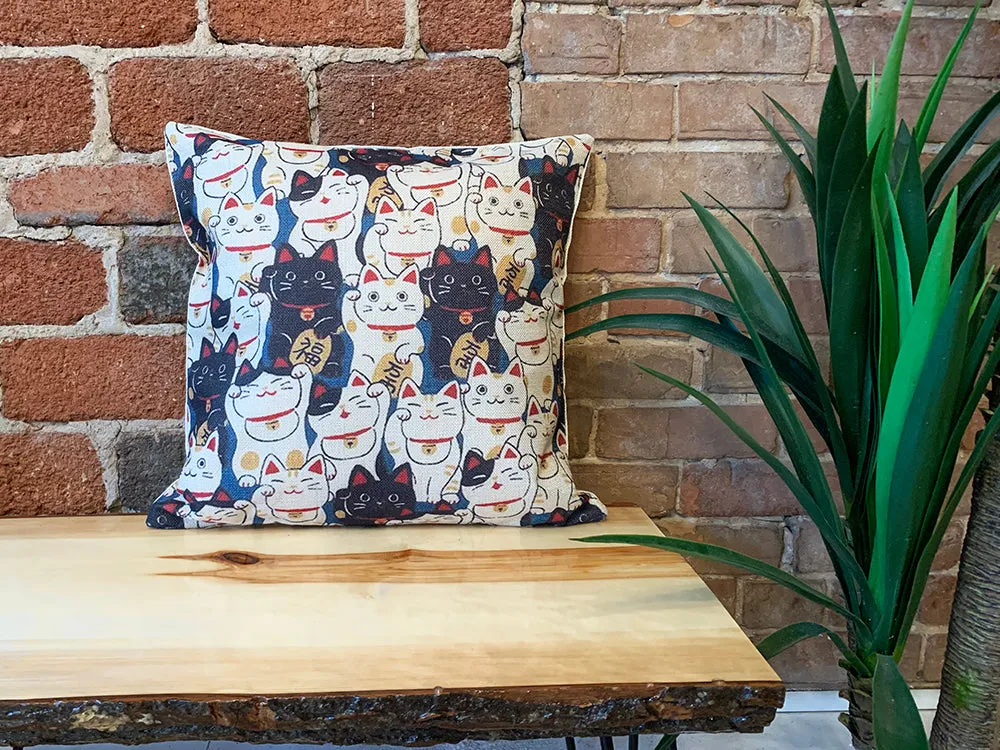 Square Toss Cushion Cover | Lucky Cat Maneki-Neko