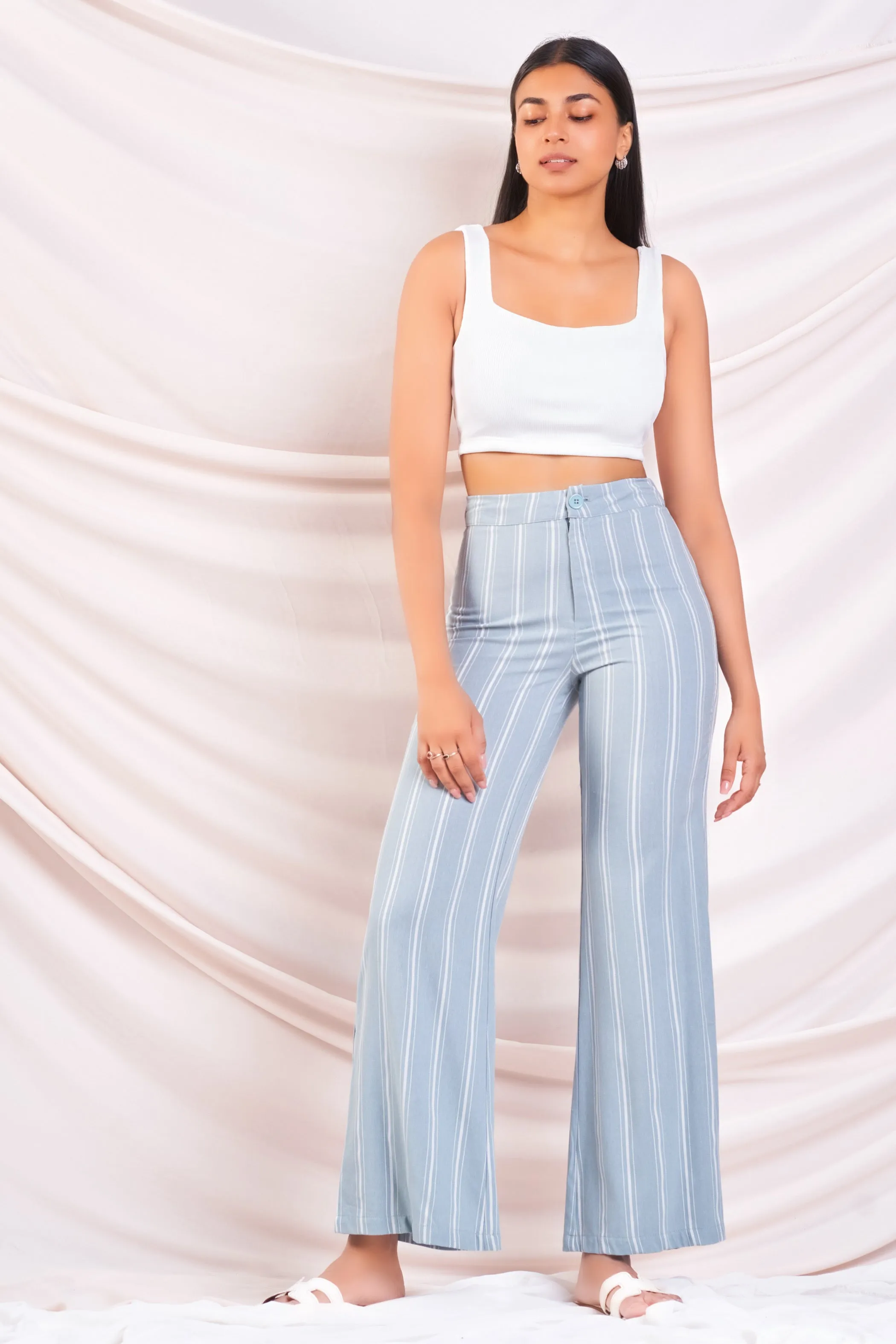 Stripe Flared Linen Pant