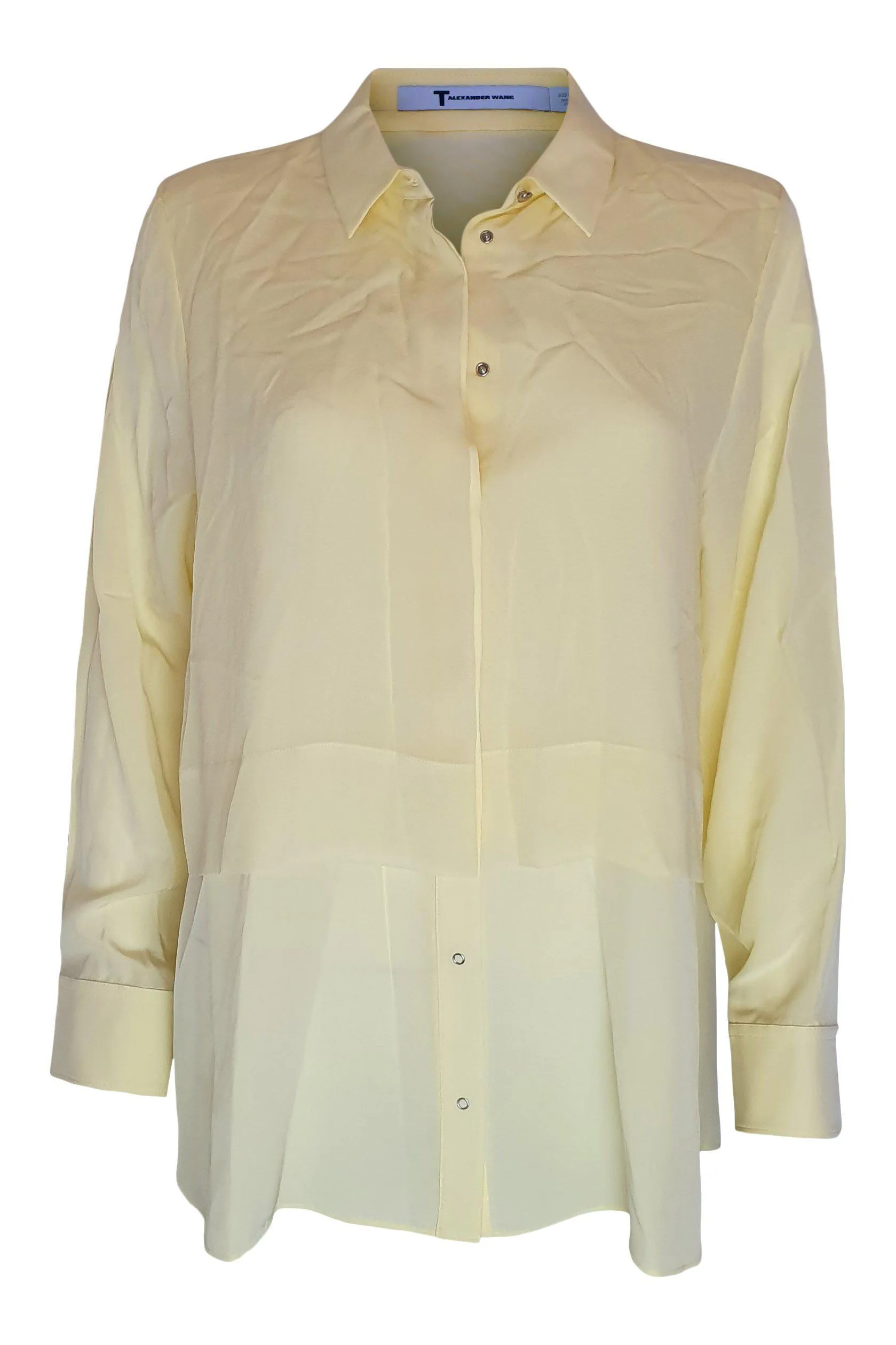 T By ALEXANDER WANG Yellow 100% Silk Bib Front Shirt (L)