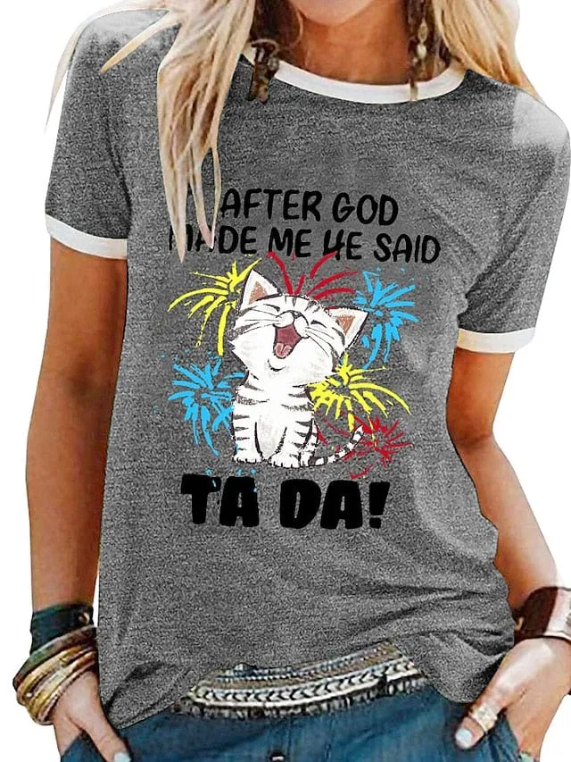 Trendy Cat Print Women's T-shirt with Short Sleeves