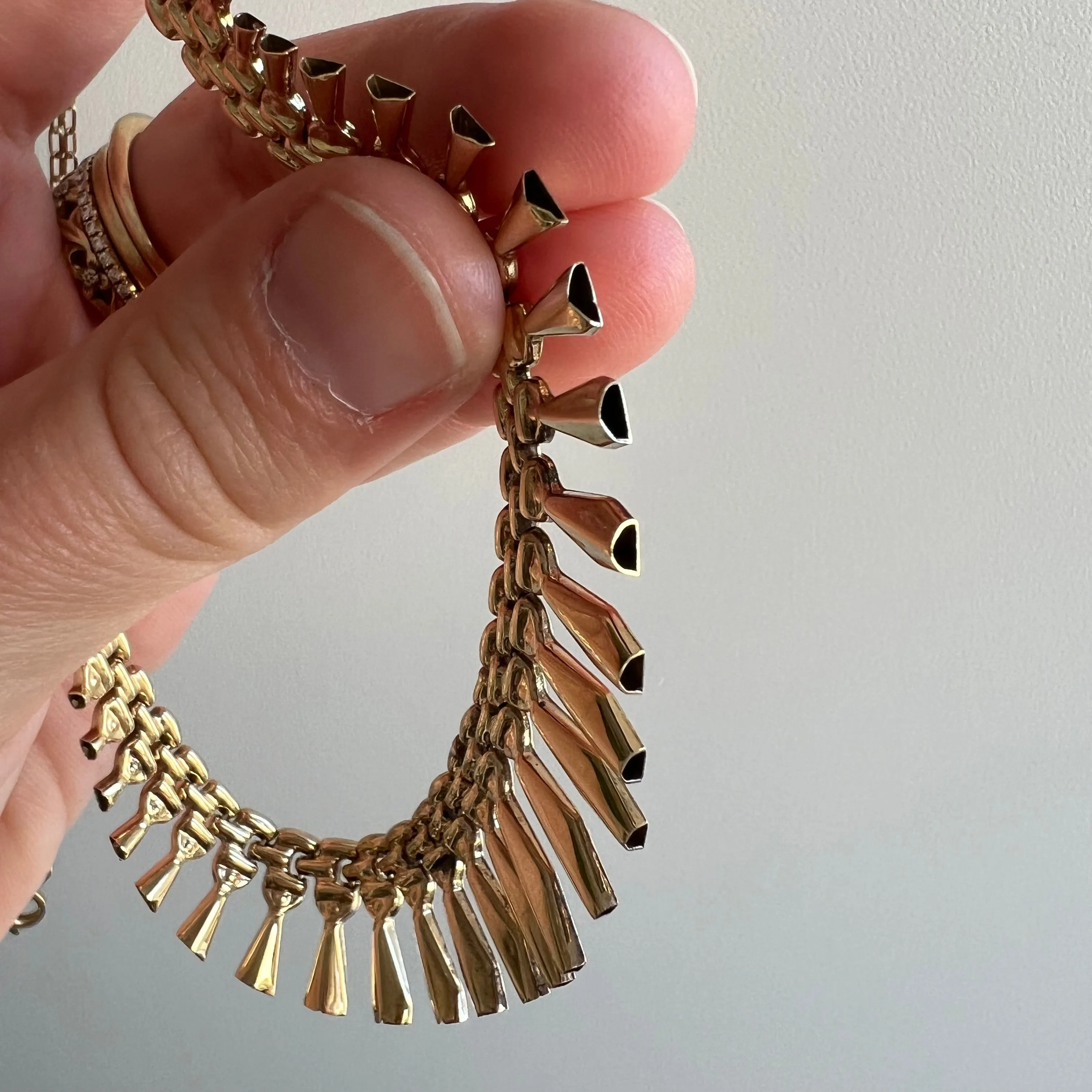 V I N T A G E // Cleopatra's fringe / 10k yellow gold bib necklace with bismark chain / 17