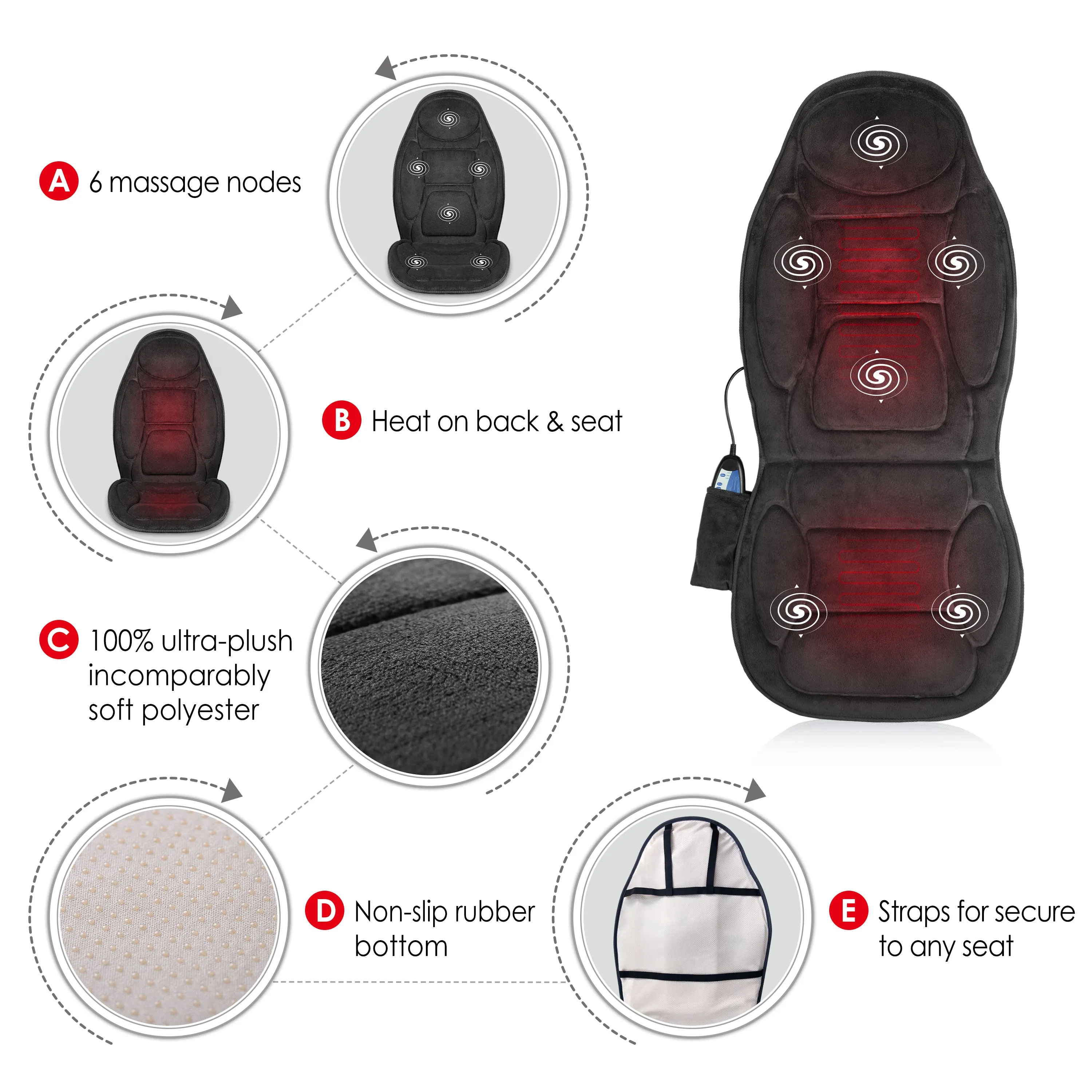 Vibration Massage Seat Cushion with Heat(Black) - 262PB