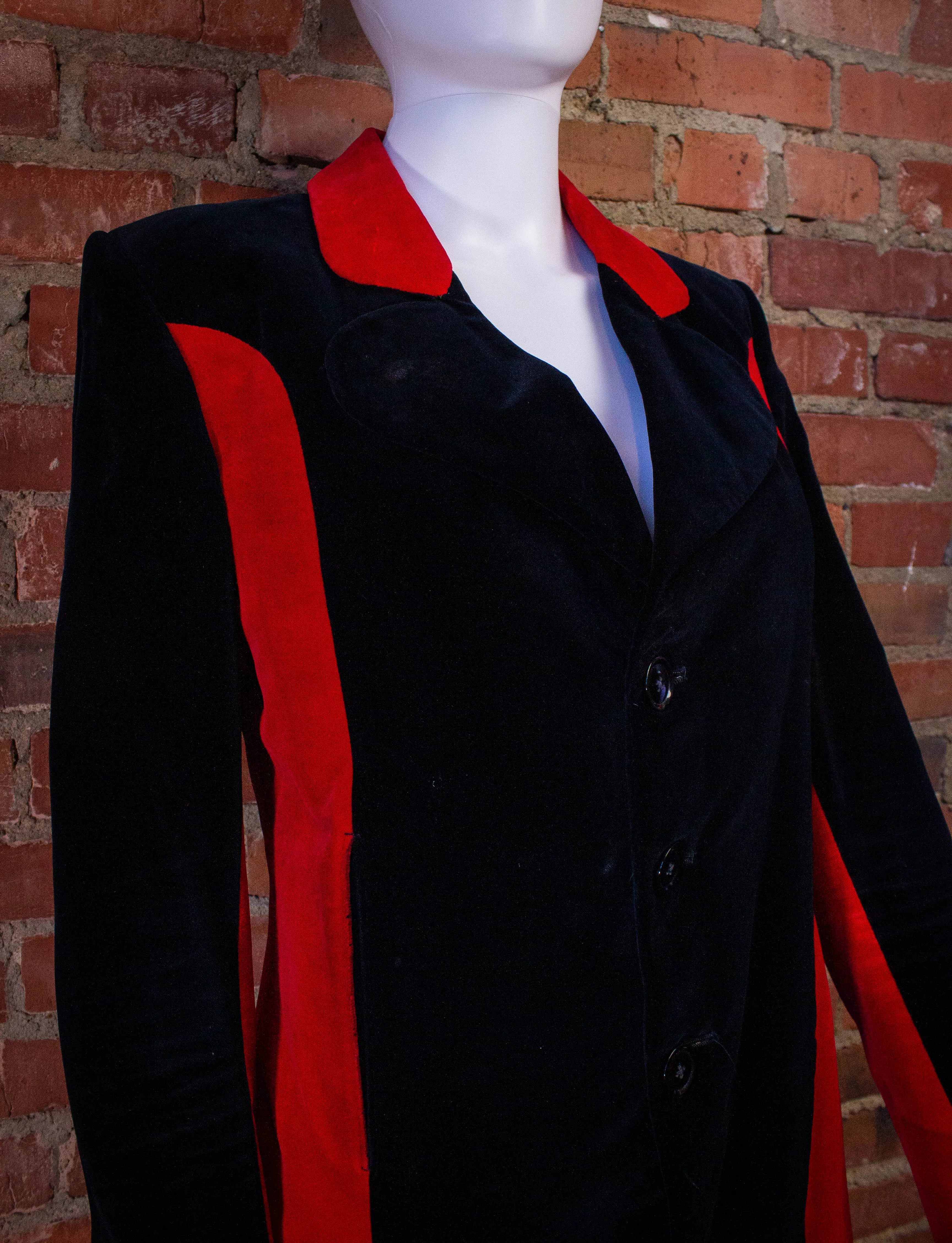 Vintage 70s Granny Takes A Trip Black and Red Velvet Suit Small