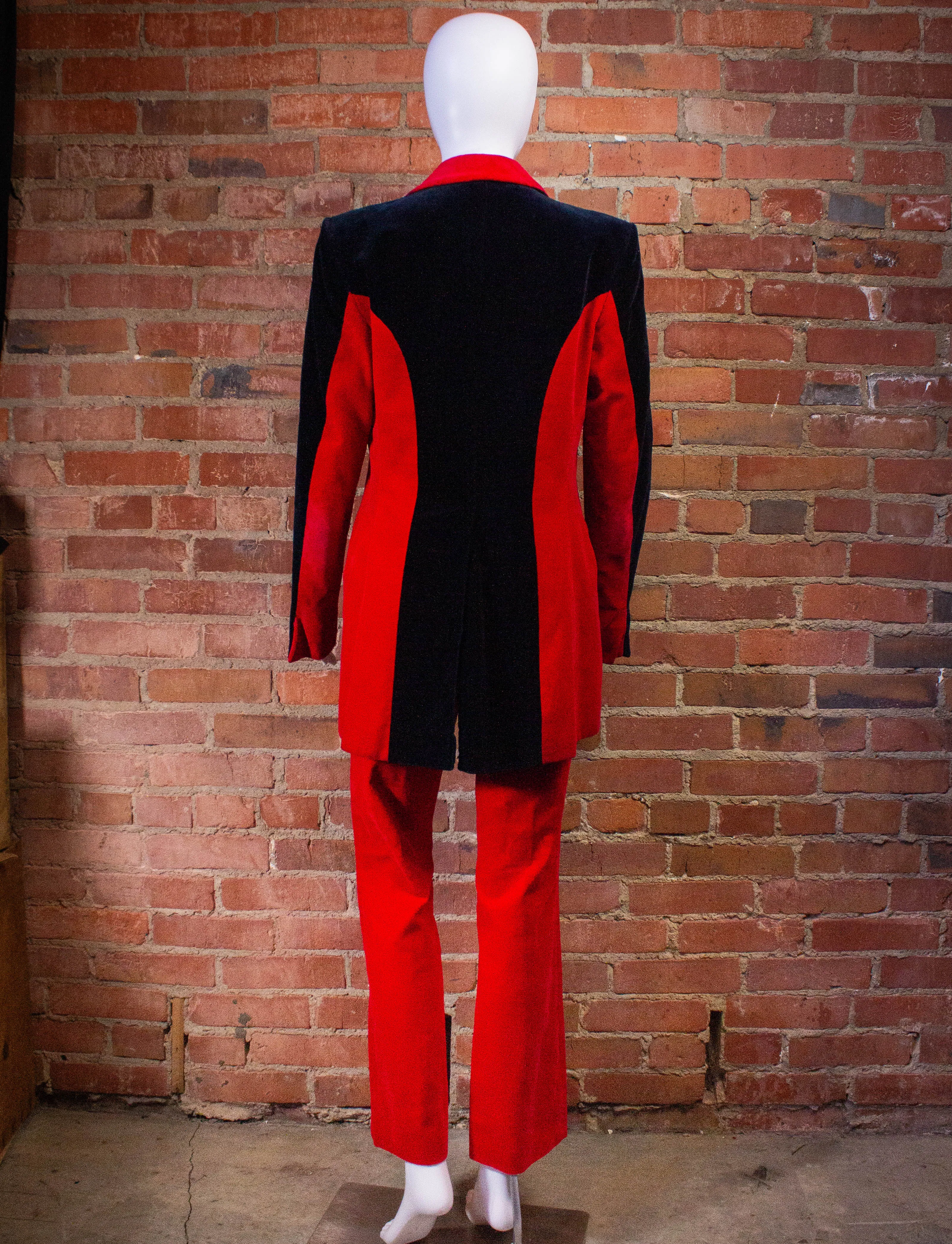 Vintage 70s Granny Takes A Trip Black and Red Velvet Suit Small