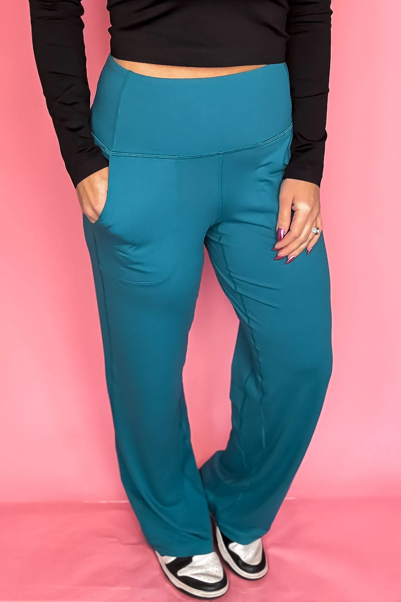 Wide Leg Ocean Depth Teal Aligned Activewear Yoga Pants