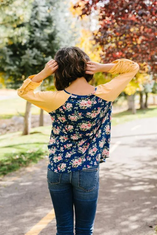 Womens Floral Shirt Blue/Yellow Sizes S/M/L