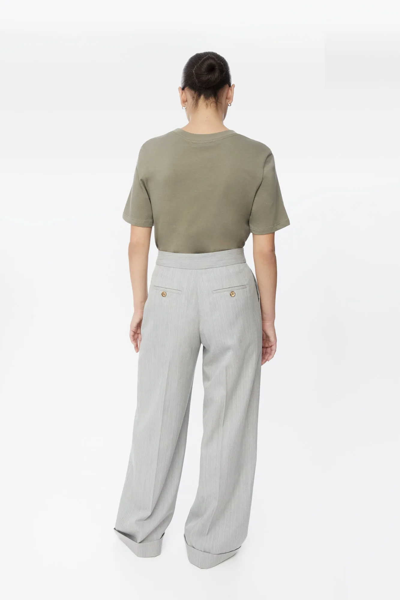 Wool Blend Pleated Wide Leg Pants