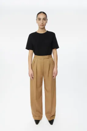 Wool Blend Pleated Wide Leg Pants