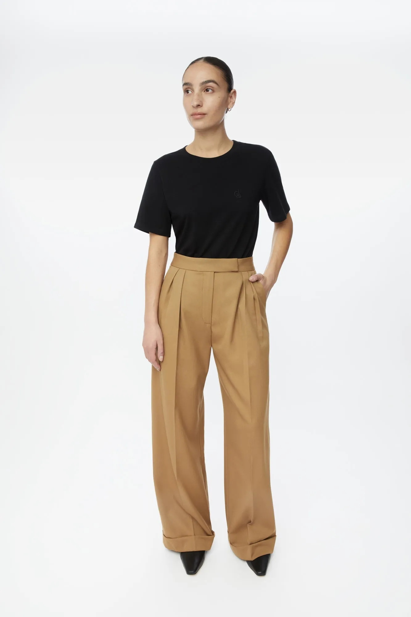 Wool Blend Pleated Wide Leg Pants