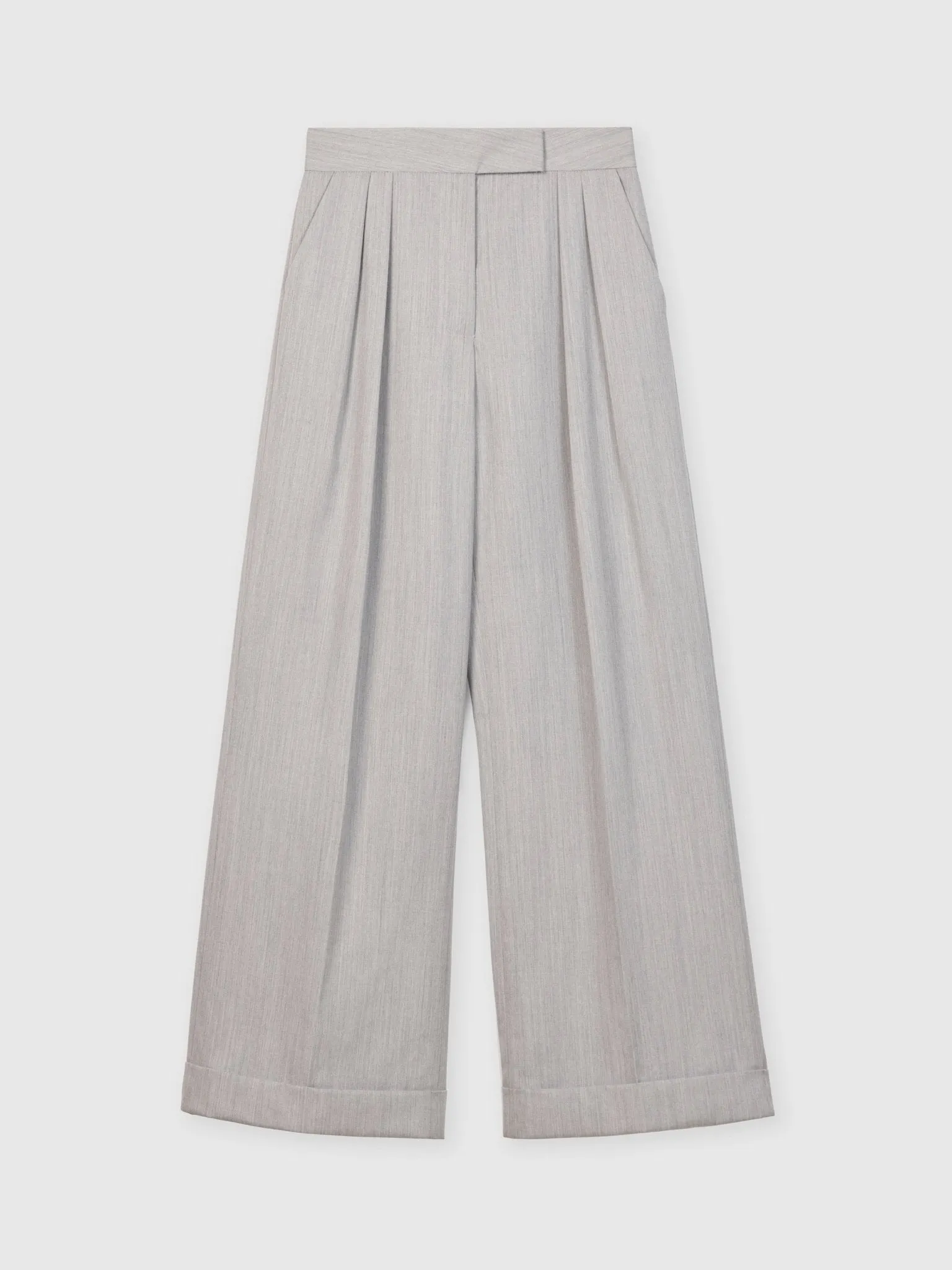 Wool Blend Pleated Wide Leg Pants