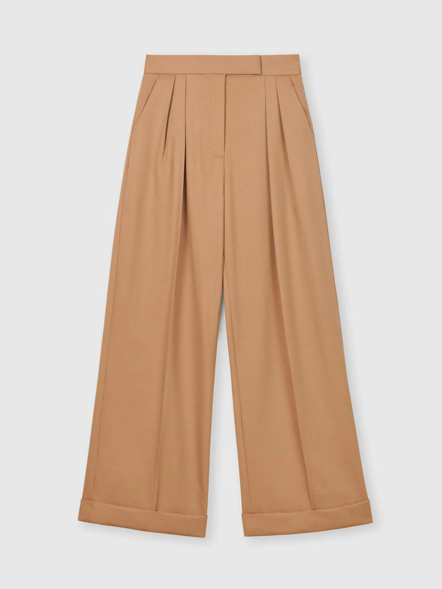 Wool Blend Pleated Wide Leg Pants