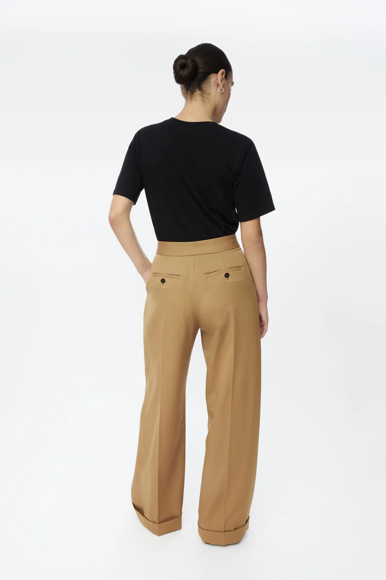 Wool Blend Pleated Wide Leg Pants